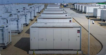 Rows of battery energy storage enclosures